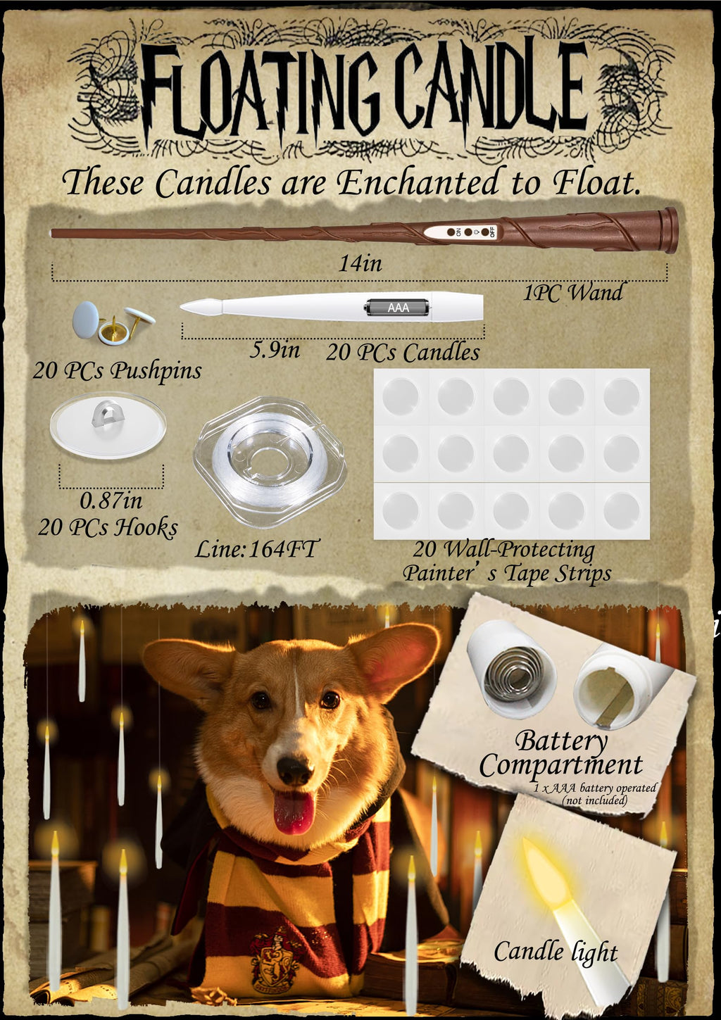 Halloween Decoration Floating Candle with Wand Magic LED Flickering-20PCs
