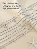 PROSTEEL Silver Anklets for Women Waterproof, 8-10.5" Adjustable