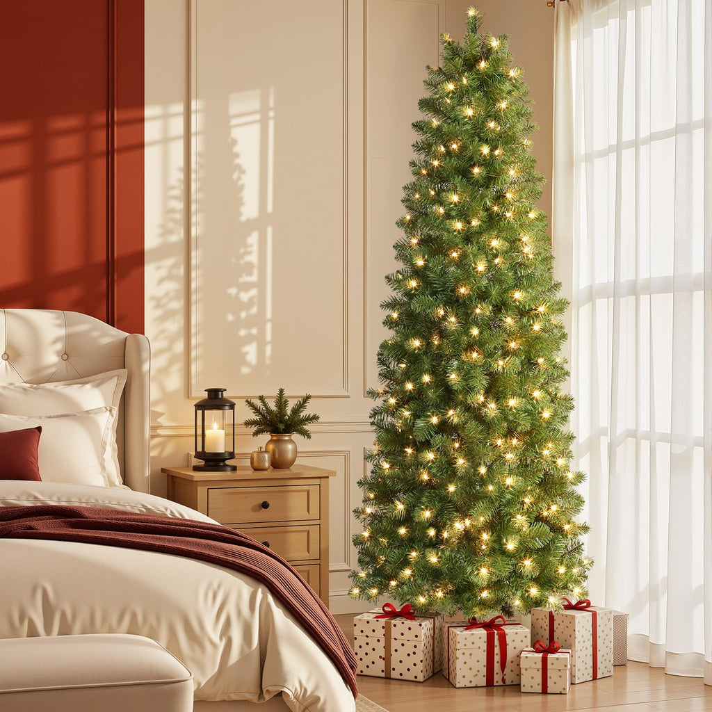 SHareconn Prelit Artificial Pencil Christmas Tree 6FT & Warm White Lights