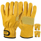 LOCCEF 2 Pairs Leather Work Gloves for Men and Women,Cowhide Leather Gloves Utility Working Gloves (Yellow, 11/XXL)