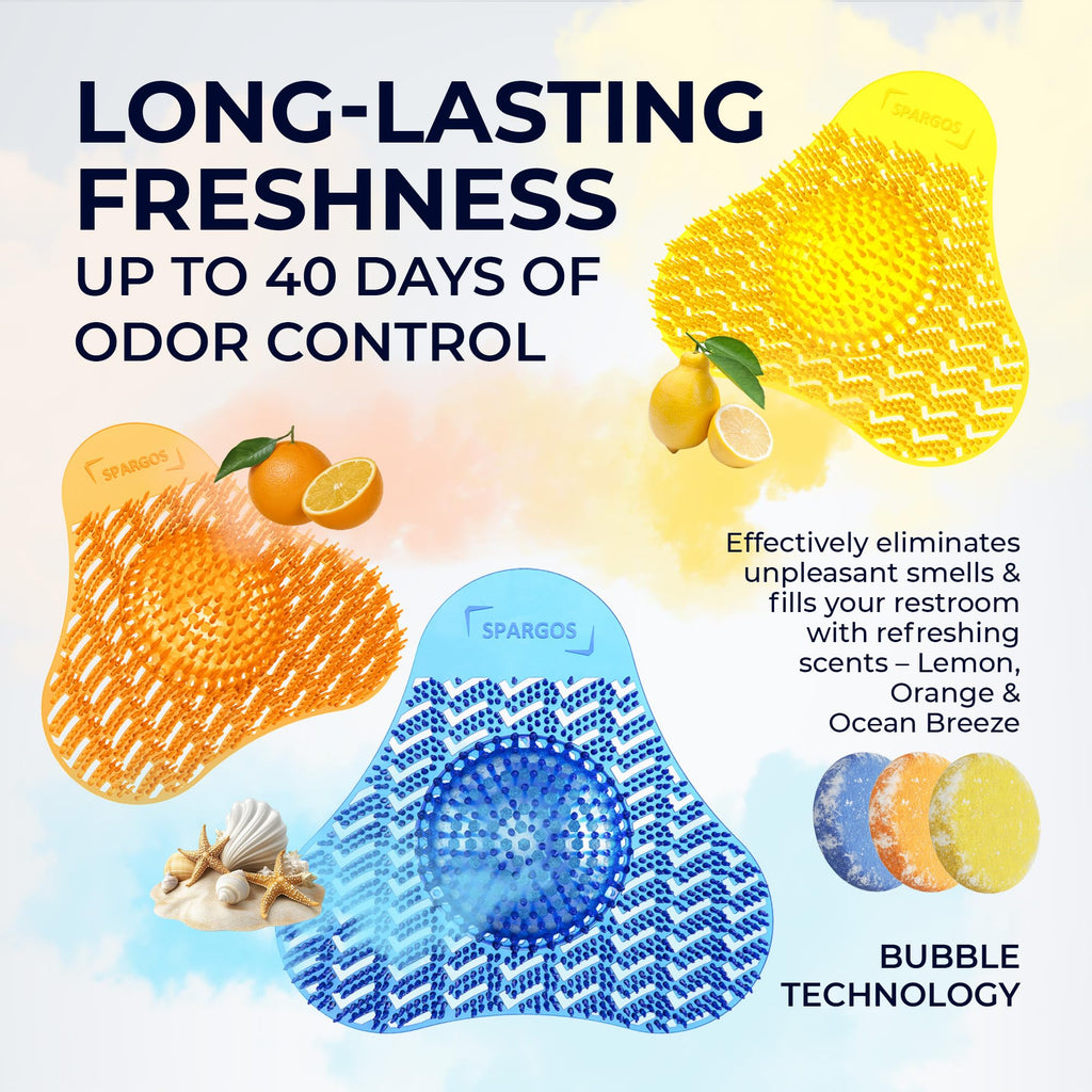 Spargos Urinal Screen Deodorizer, 24 Pack Blue Yellow Orange