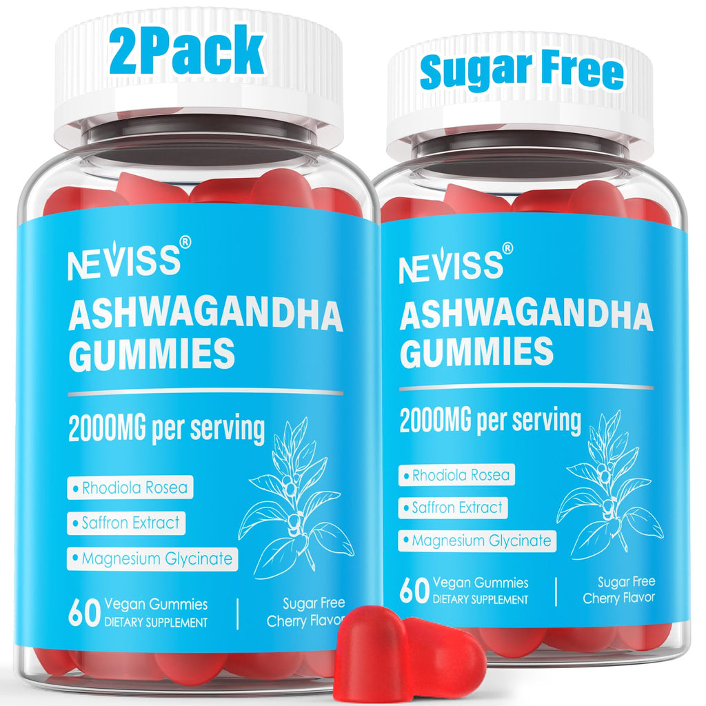 Ashwagandha Gummies, Magnesium Glycinate Gummies 2000mg for Adults, Vitamin B6, Zinc, Rhodiola Rosea, Lemon Balm, Relaxation Support, Natural Zzz, Brain, Muscle, Stamina, Energy, Sugar Free
