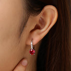 FANCIME 925 Sterling Silver Dangle Earrings Leverback Clasp 6.5mm Ruby Earrings July Birthstone Jewelry Gift for Women Mom Wife Her