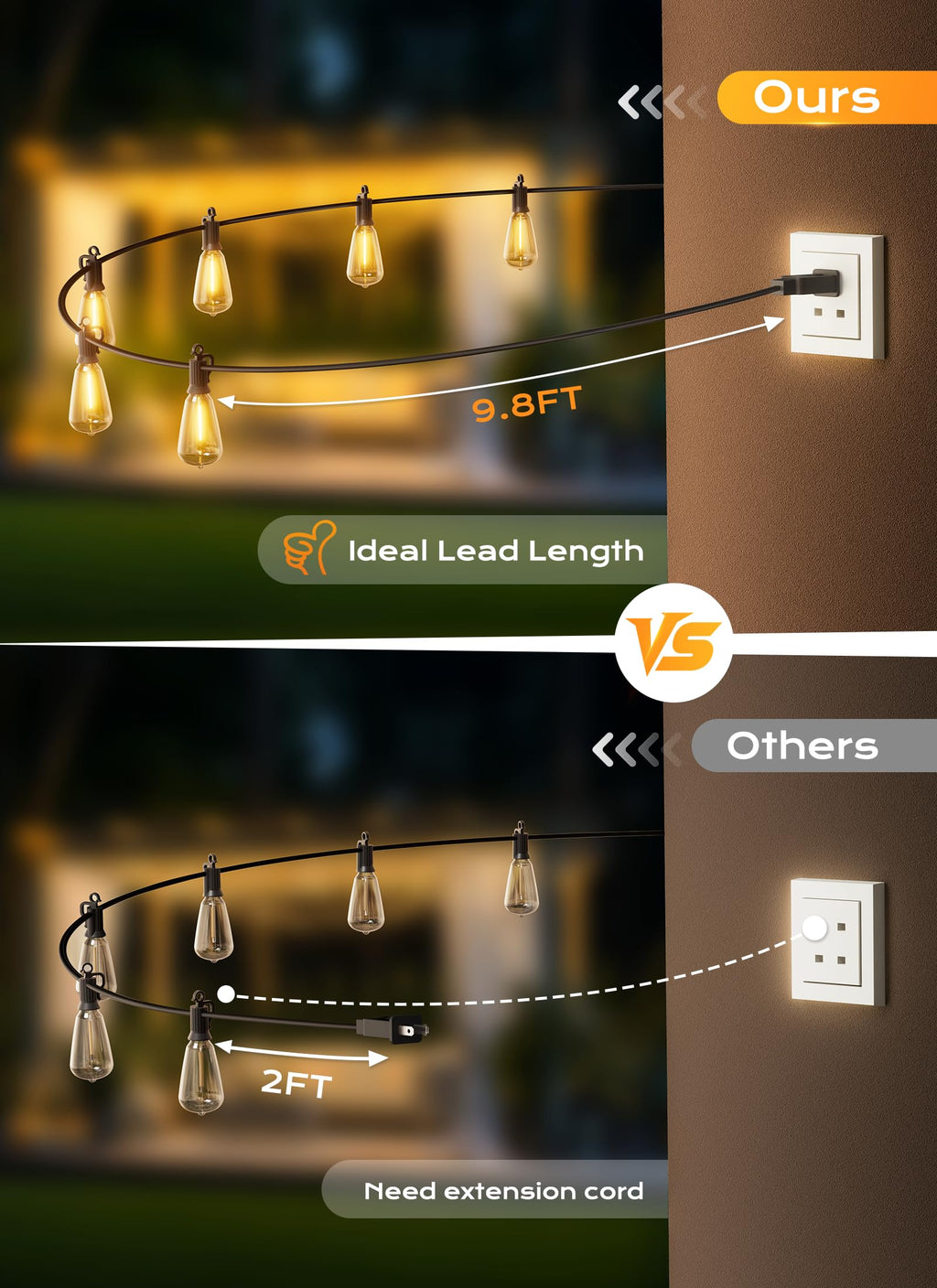 Brightown Outdoor String Lights Patio Lights 100FT ST38 Waterproof Dimmable