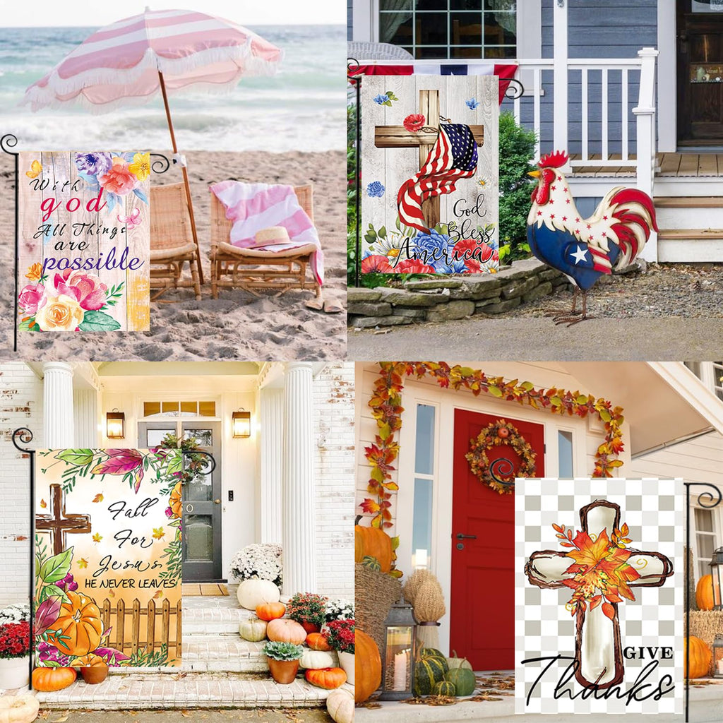 Christian Seasonal Garden Flags Set of 12, Double Sided 12 x 18 Inch Flags