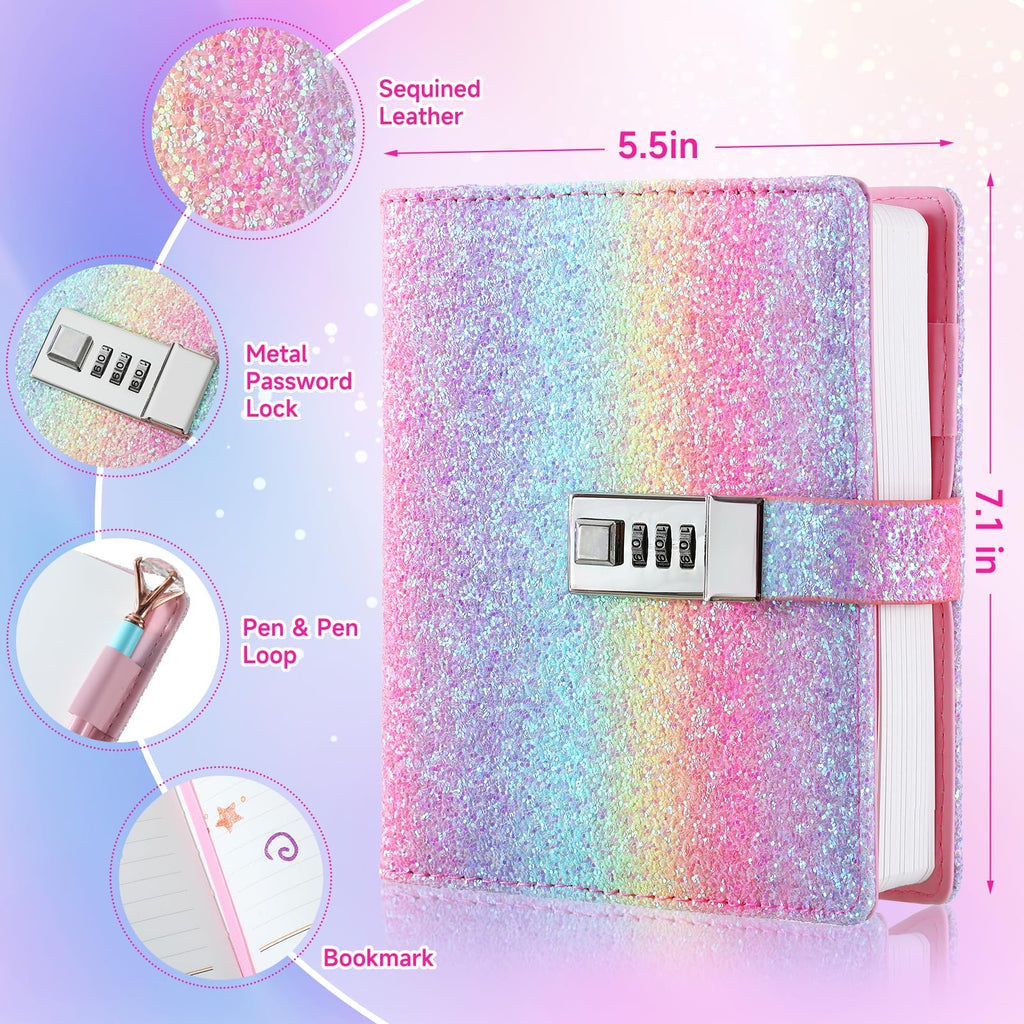 JIALILI Diary with Lock for Girls, Password Locked Journals for Teen Girls, Secret Diary Gifts for 9 10 11 12 Year Old Girls, Kids Journals Set for Ages 8-12 Teenage