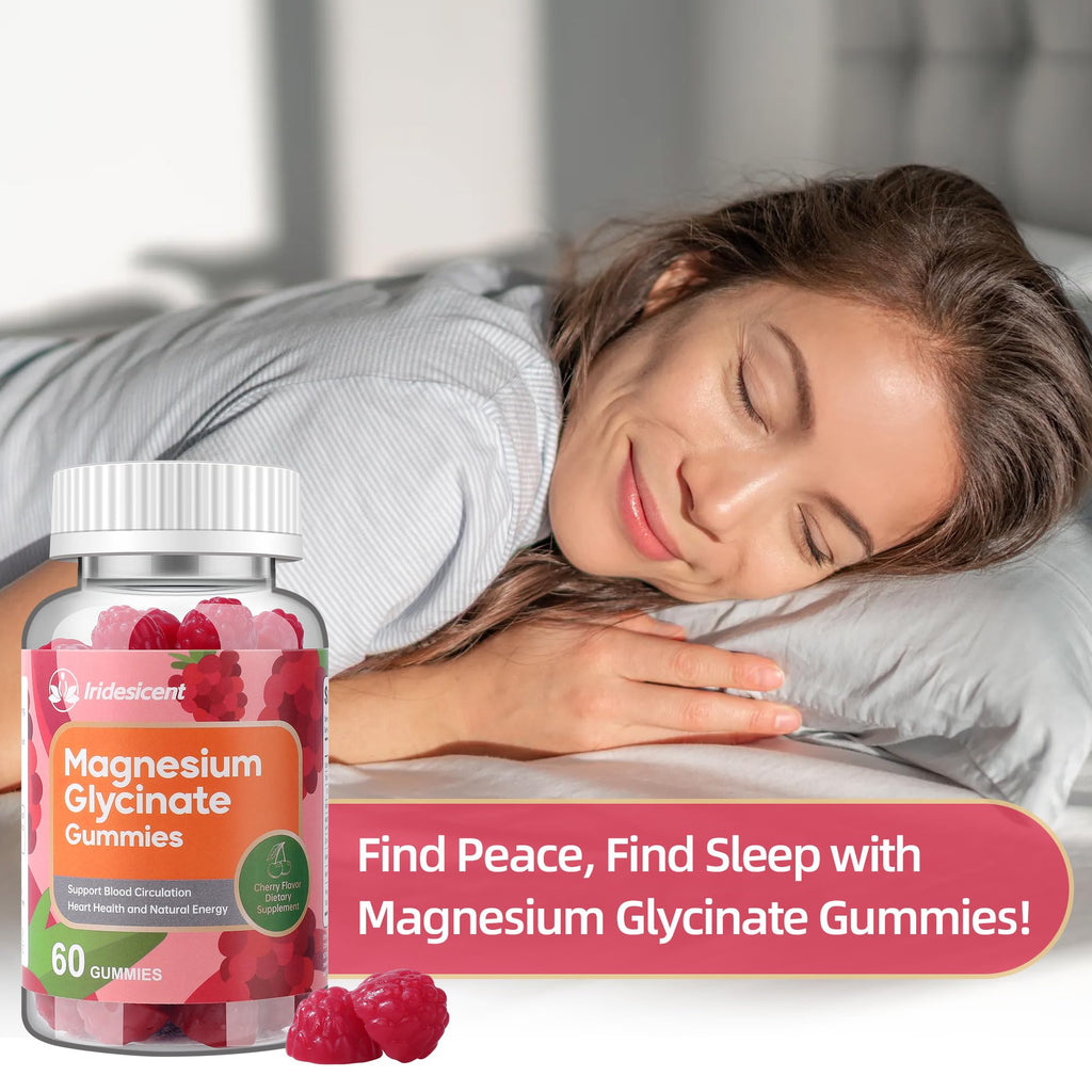 IRIDESICENT Magnesium Glycinate Gummies 400mg, Sugar Free Magnesium Supplement w/Ashwagandha, Zinc, Vegan Magnesium Glycinate Supplement for Adults - 120 Cherry Gummies