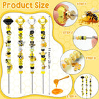Lineshading 118 Pcs Bee Garden Stakes Fairy Wand DIY Beaded Stakes Garden Decor Includes 4 Crystal Stopper Top 10 Bee Pendant 68 Large Hole Beads 4 Threaded Rods 4 Pcs Nuts, for Craft Supply
