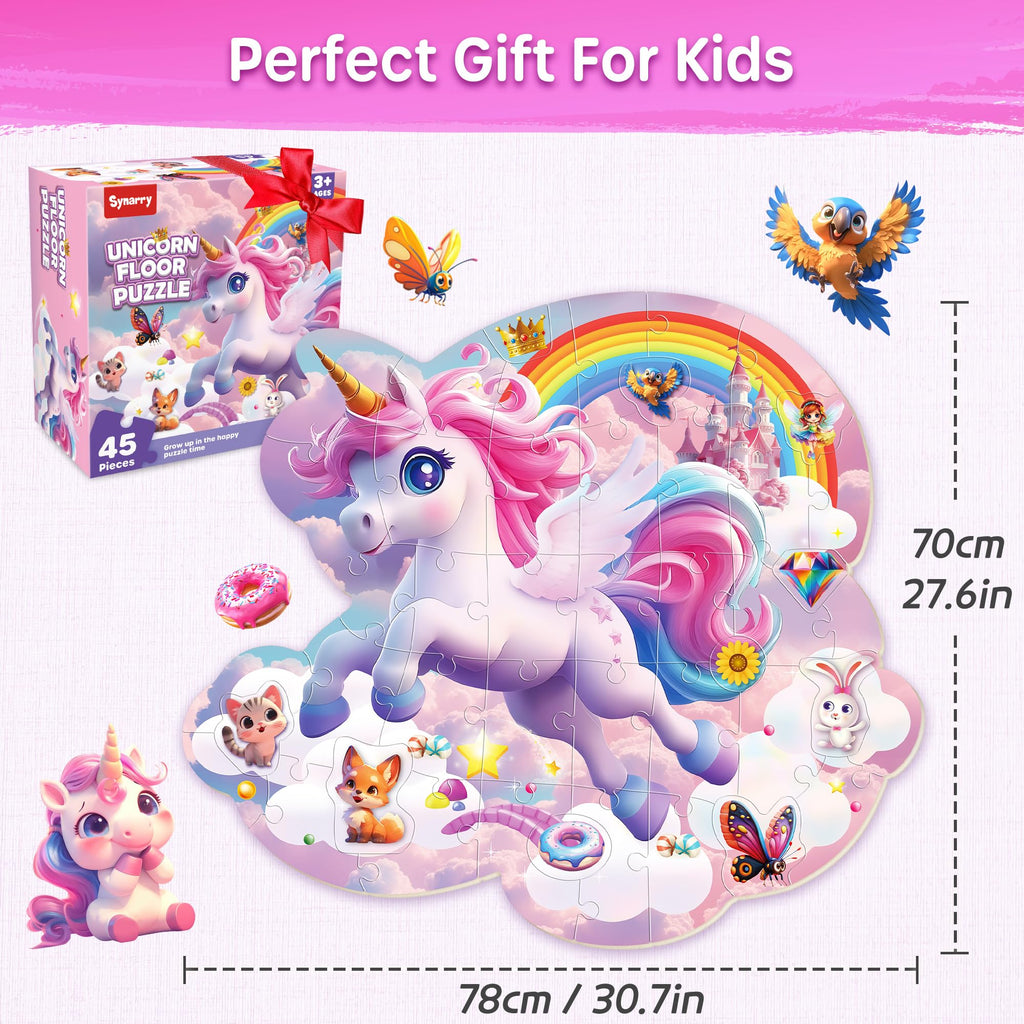 SYNARRY Unicorn Floor Puzzle for Kids Ages 4-6, Large 45-Piece
