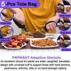 PKPKAUT Adaptive Utensils for Parkinsons Patients Elderly, Weighted Utensils for Hand Tremors, Parkinsons Eating Utensils for Disabled People, Weighted Silverware for Hand Tremors Arthritic Hands