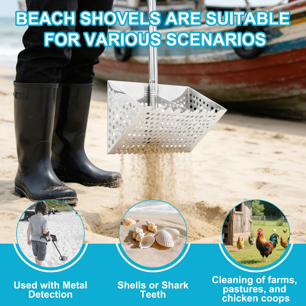 Sand Rake for Beach,, 65 Inches Long Handle Sand Sifter for the Beach