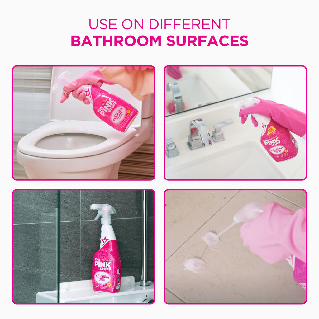 Stardrops - The Pink Stuff Miracle Bathroom Foam Cleaner, 30 fl oz – Now 20% More! Powerful Foaming Action for Showers, Sinks, Tubs & Tiles – Removes Soap Scum, Limescale & Grime with Ease (Pack of 3)
