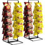 ROSROSE Chip Rack Display Stand 2 Pack, Potato Chip Display Rack with 24 Clips, 2 Row Chip Bag Holder for for Party Display, Snack Retail Display Rack Chip Stand Display for Countertop Store, Black