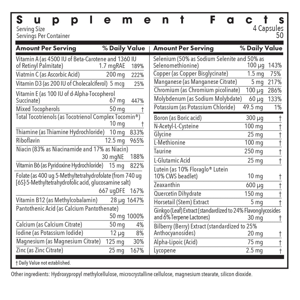 Allergy Research Group ARG OcuDyne II - Eye Health Supplement - Vision Support Vitamins with Lutein, Zeaxanthin & Antioxidants - Multivitamin Formula - Vegetarian - 50 Servings - 200 Capsules