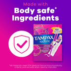 Tampax Radiant Tampons for Women Multipack, with LeakGuard Braid, Regular/Super Absorbency, Unscented, 84 Count (3 Packs of 28), Packaging May Vary
