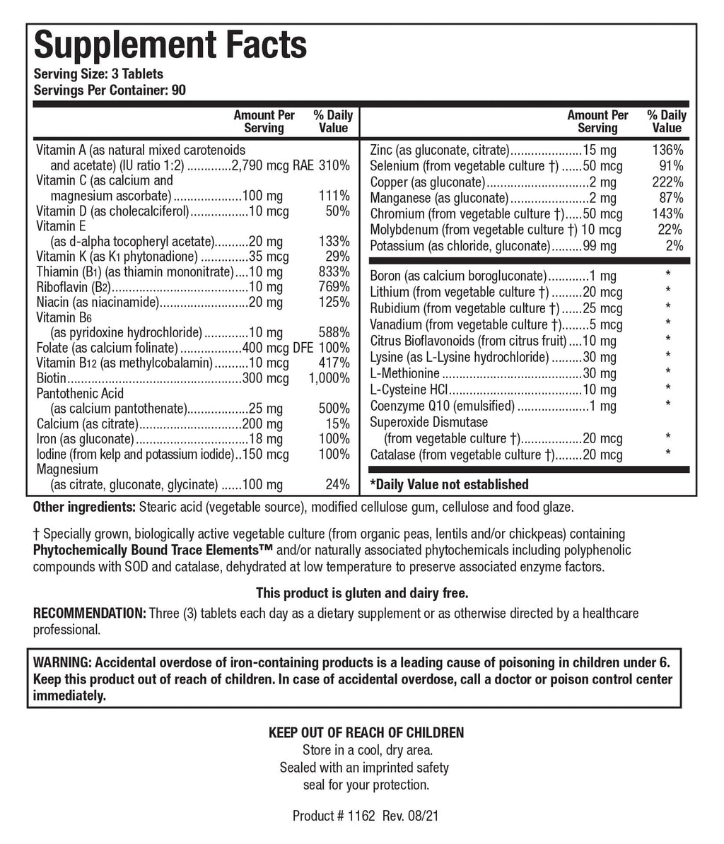 BIOTICS RESEARCH Bio-Multi Plus - Robust Foundational Multivitamin/Mineral Formula, Contains Plant-Based Trace Minerals 270 Tablets