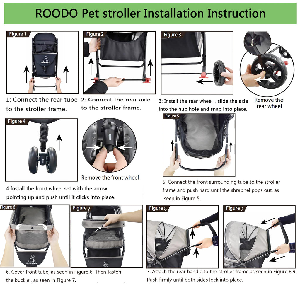 ROODO 3 Wheel Dog Pet Cat Stroller Best Lightweight Foldable Compact Portable Jogger All Terrain Travel Pet Gear Puppy Kitty Stroller for up to 30lbs Medium Small Dogs and Cats(Cationic ash)