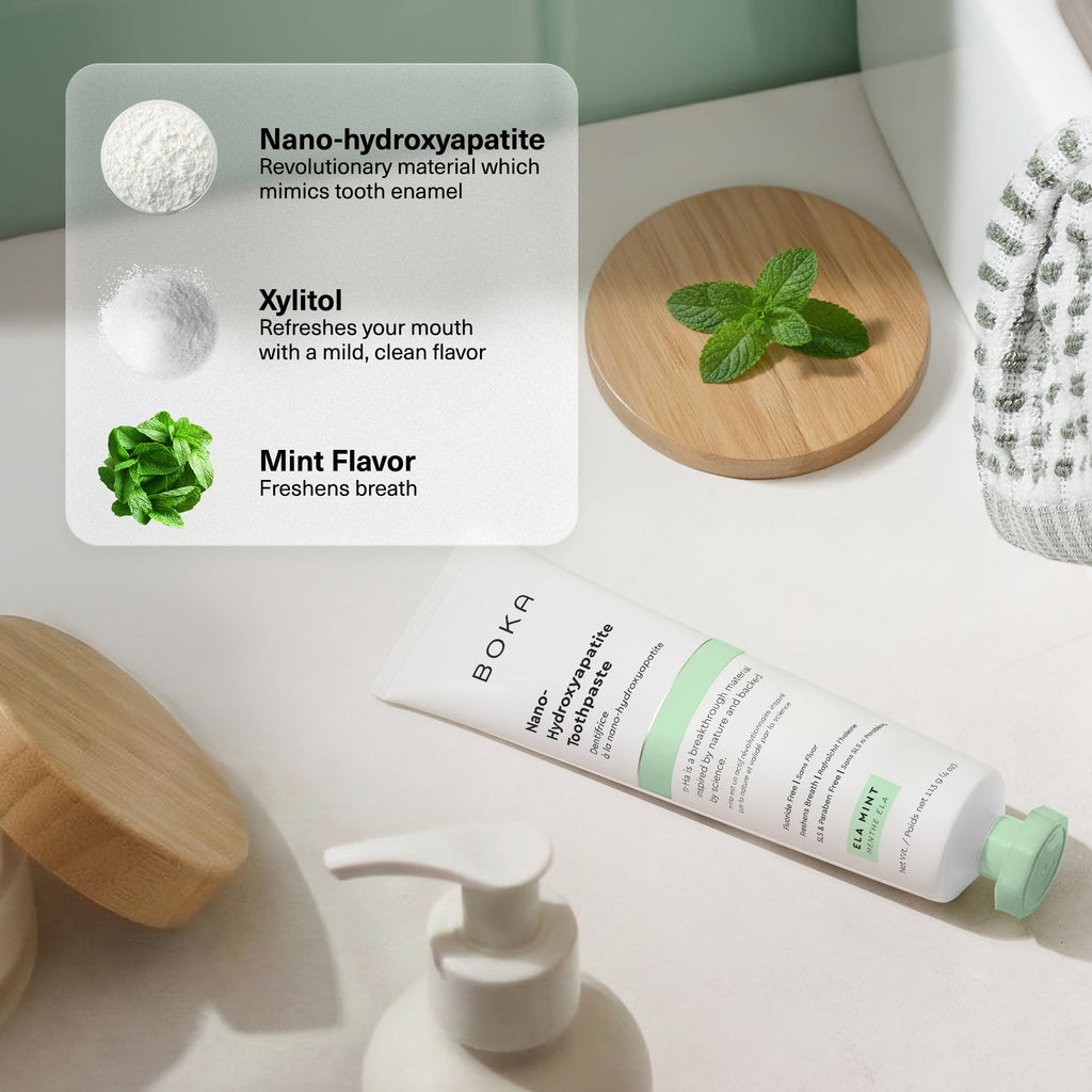 Boka Fluoride Free Toothpaste, Nano Hydroxyapatite Toothpaste, Appropriate for Sensitive Teeth - for Adult Oral Care - Ela Mint Flavor, 4 Fl Oz 3Pk US Manufactured