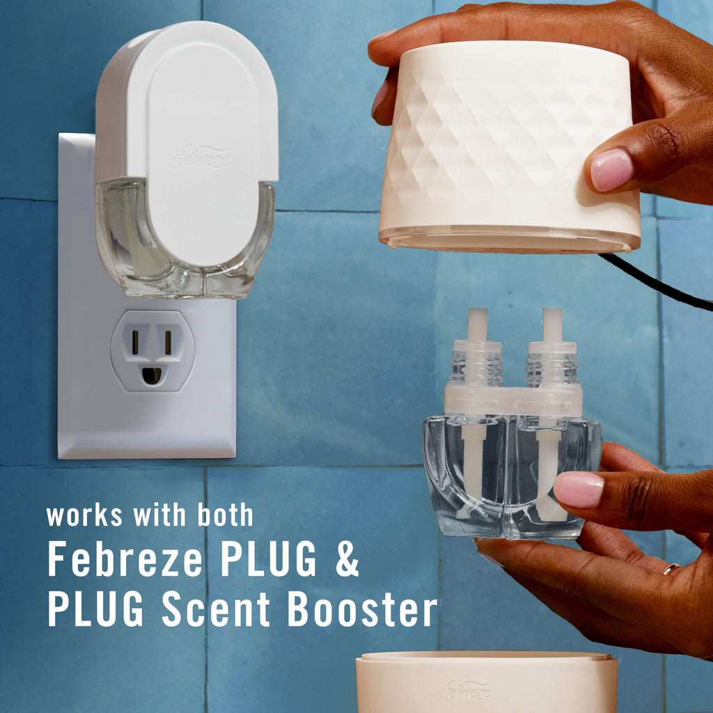 Febreze Plug Scent Booster Starter Kit – Air Freshener, Oil Diffuser, Continuous Scent Device, Includes 2 Gain Refills