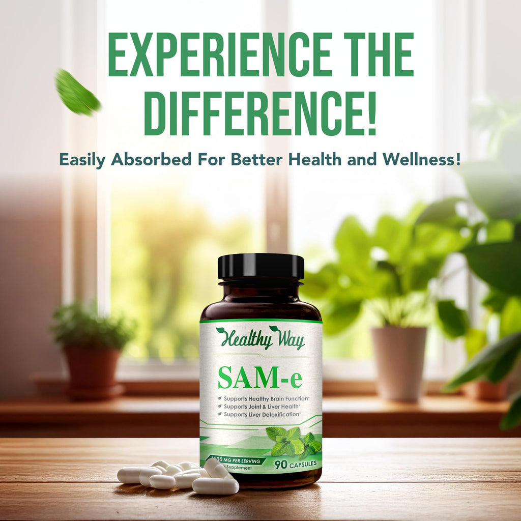 HealthyWayRx 1500mg SAM-e Supplement - High Strength S-Adenosyl-L-Methionine Capsules 1500mg per Serving for Joint Brain Liver and Mood Support - Non-GMO High Absorption Same Supplement (90 Count)