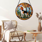 GEFOS Stained Glass Window Hanging Cute Dog Beagle Trees 6.3" - Suncatcher Door Garden Sunroom Sun Catcher Home Decor Birthday Christmas for Lost Pets Mom Men Woman Nana