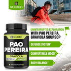 180 Capsules - 600mg Pao Pereira Herb Extract 10:1 with 400mg Graviola Soursop - Combined Formula for Immune System, Comfortable Mind, Body Management & Strength Support