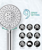 SR SUN RISE Filtered Shower Head with Handheld High Pressure 9 Spray Mode Showerhead Detachable Shower Head Water Softener Filters Beads for Hard Water Remove Chlorine 4 Filters Chrome