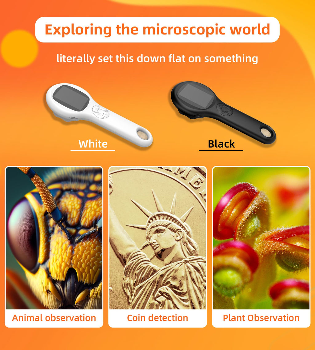 T TAKMLY Mini Pocket Digital Microscope, Macro Fixed Focus Magnifying Glass, Portable Handheld USB Digital Microscope 500x Magnification, 4X Zoom