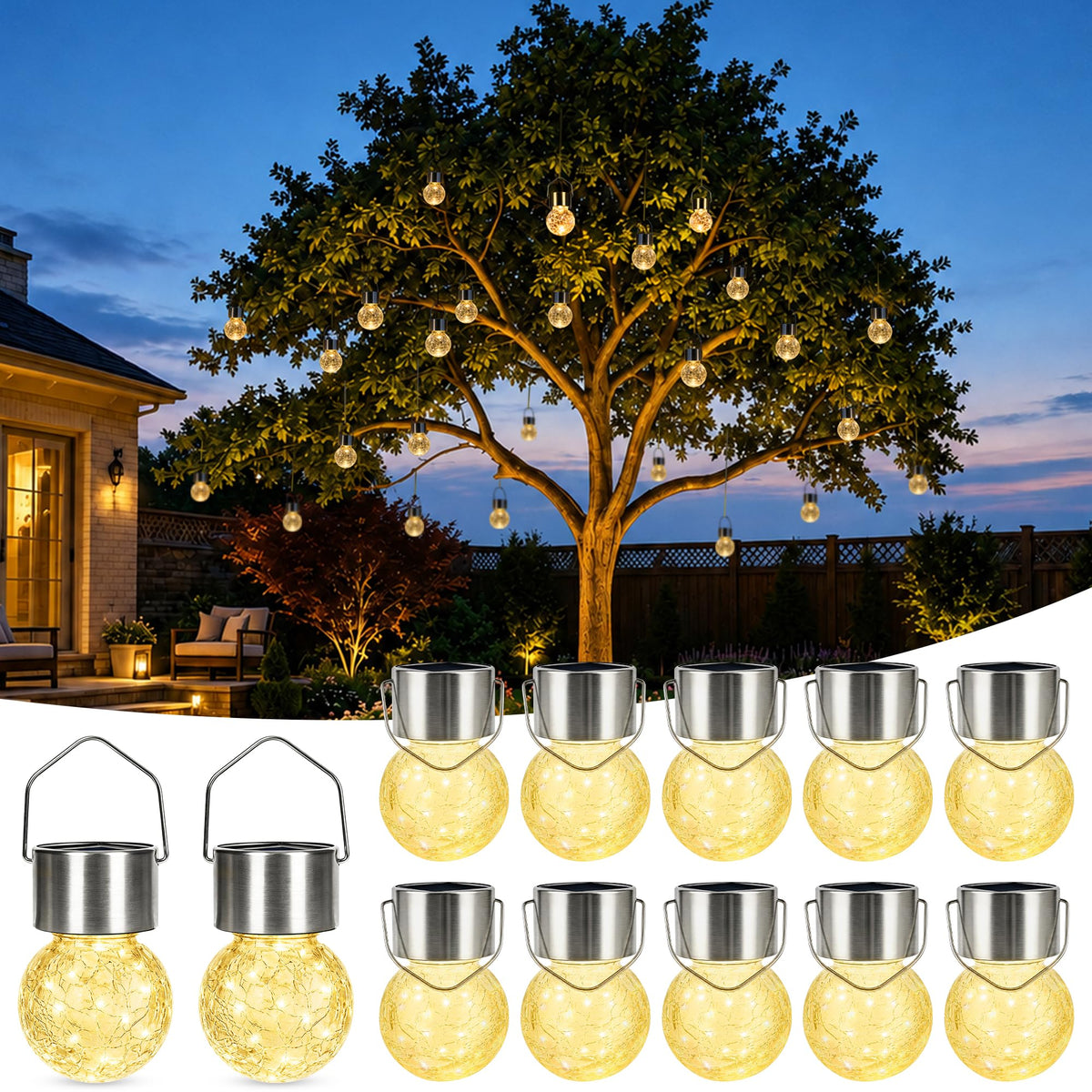 GIGALUMI Solar Lights Outdoor Hanging Lantern Garden Decor for Outside 12Pc