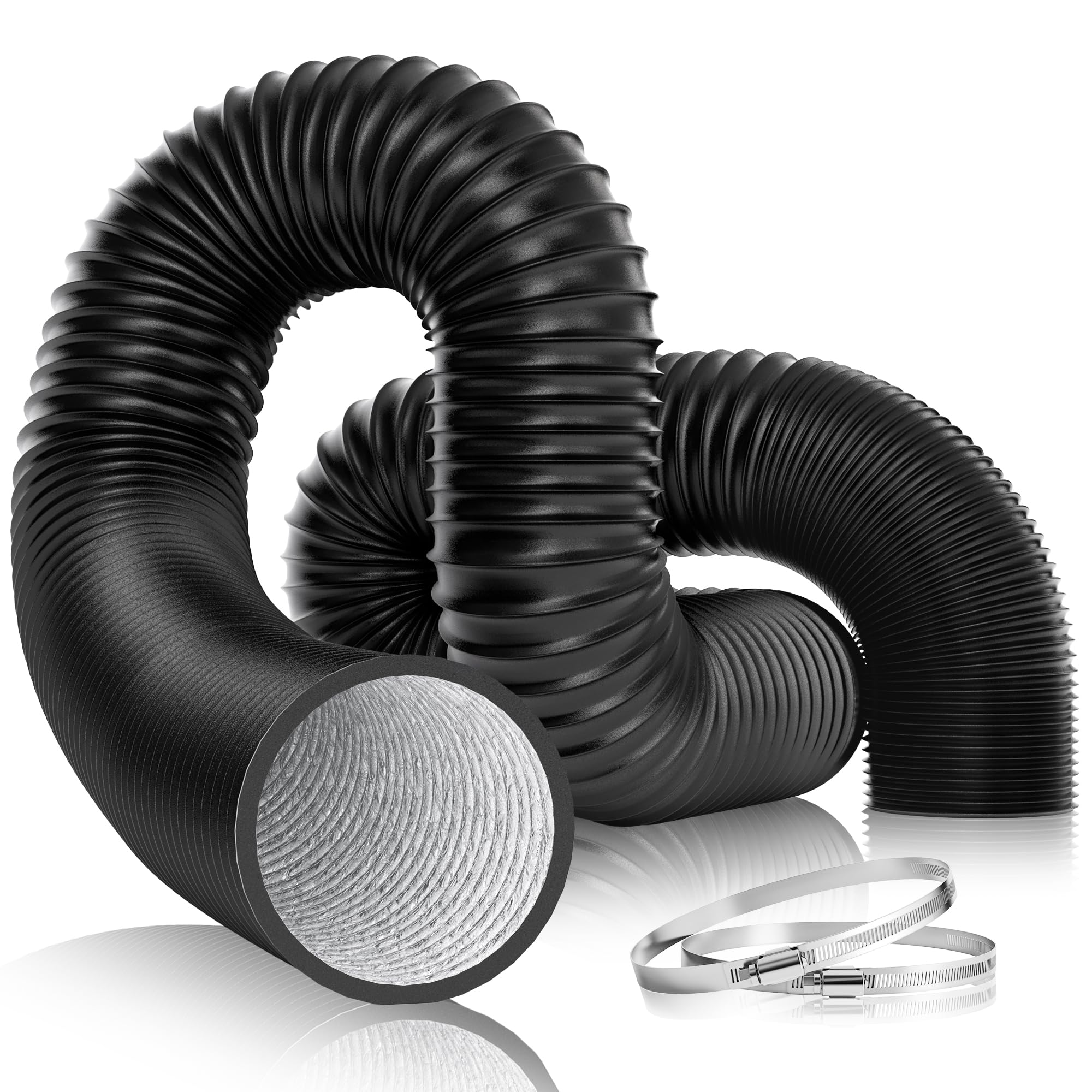 VIVOSUN 4'' Flexible Aluminum Duct, 25 FT Long Heavy-Duty Multi-Layer Air Hose for HVAC Ventilation, Dryer Vent Hose for Grow Tents and Duct Fan Systems, 2 Clamps Included