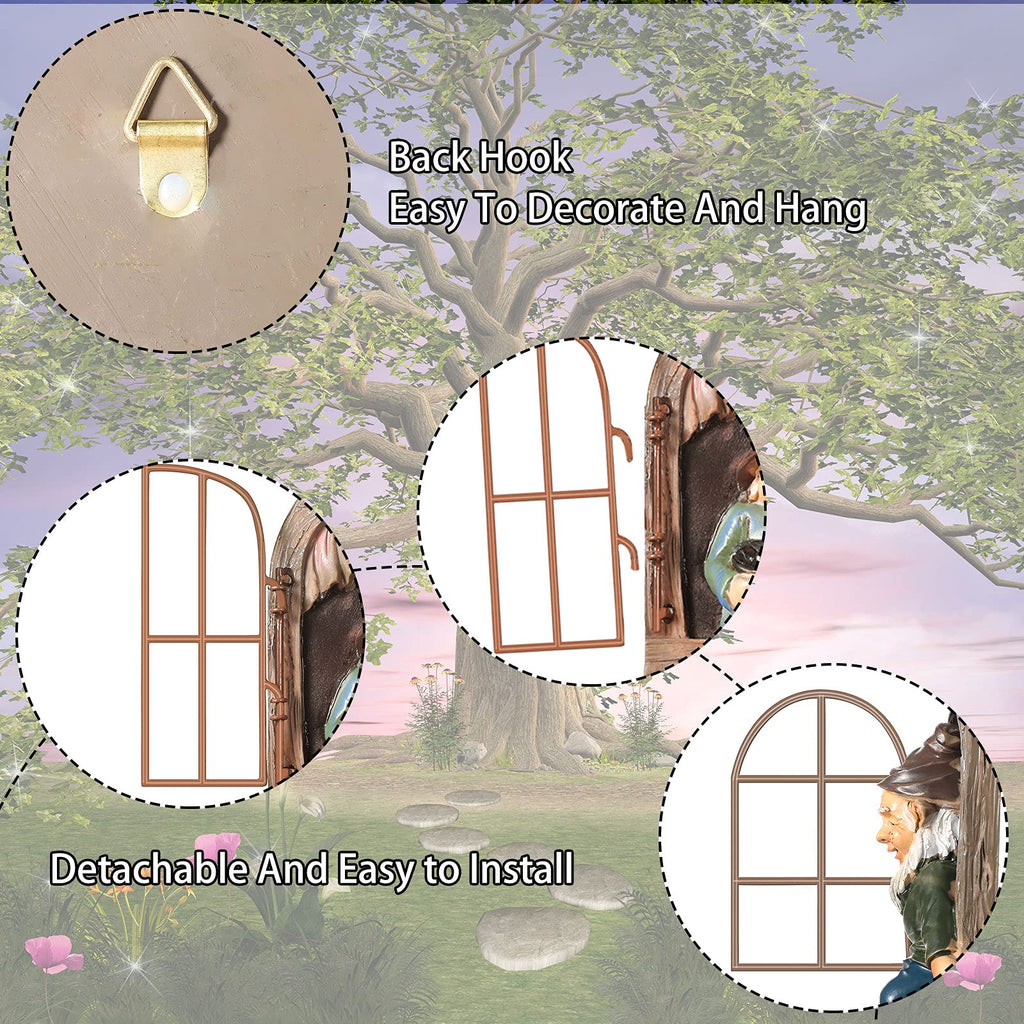 Thyle 4 Pieces Garden Gnomes Outdoor Tree Hugger Gnome Fairy Statue Elf Out the Door Resin Figurine Hanging Ladder Decoration Tree Faces Decor Outdoor for Patio Yard Lawn(Rustic Style)