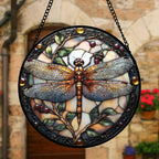 DASTOLL Stained Glass Window Hanging - Dragonfly Plant Suncatcher Ready to Hang Window Doors Home Decoration, Christmas, Mother's Day Birthday Gifts for Women, Men, and Mom 7.8x7.8 in