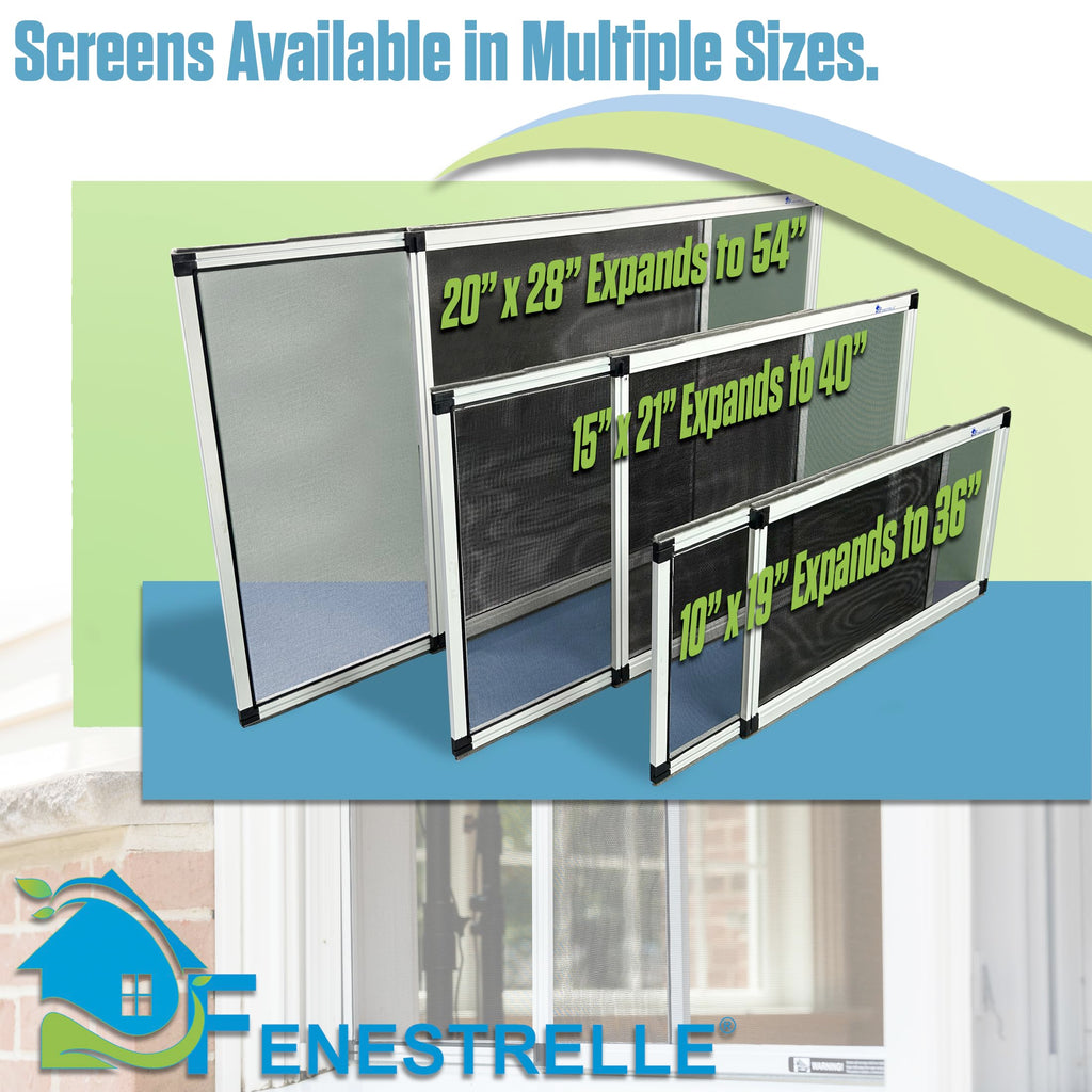 Fenestrelle Expandable Window Screen – 15″ H × 21″–40″ W Horizontal, 2‑Way Adjustable Window Screen with Flame Resistant Fiberglass Mesh, Pack of 10
