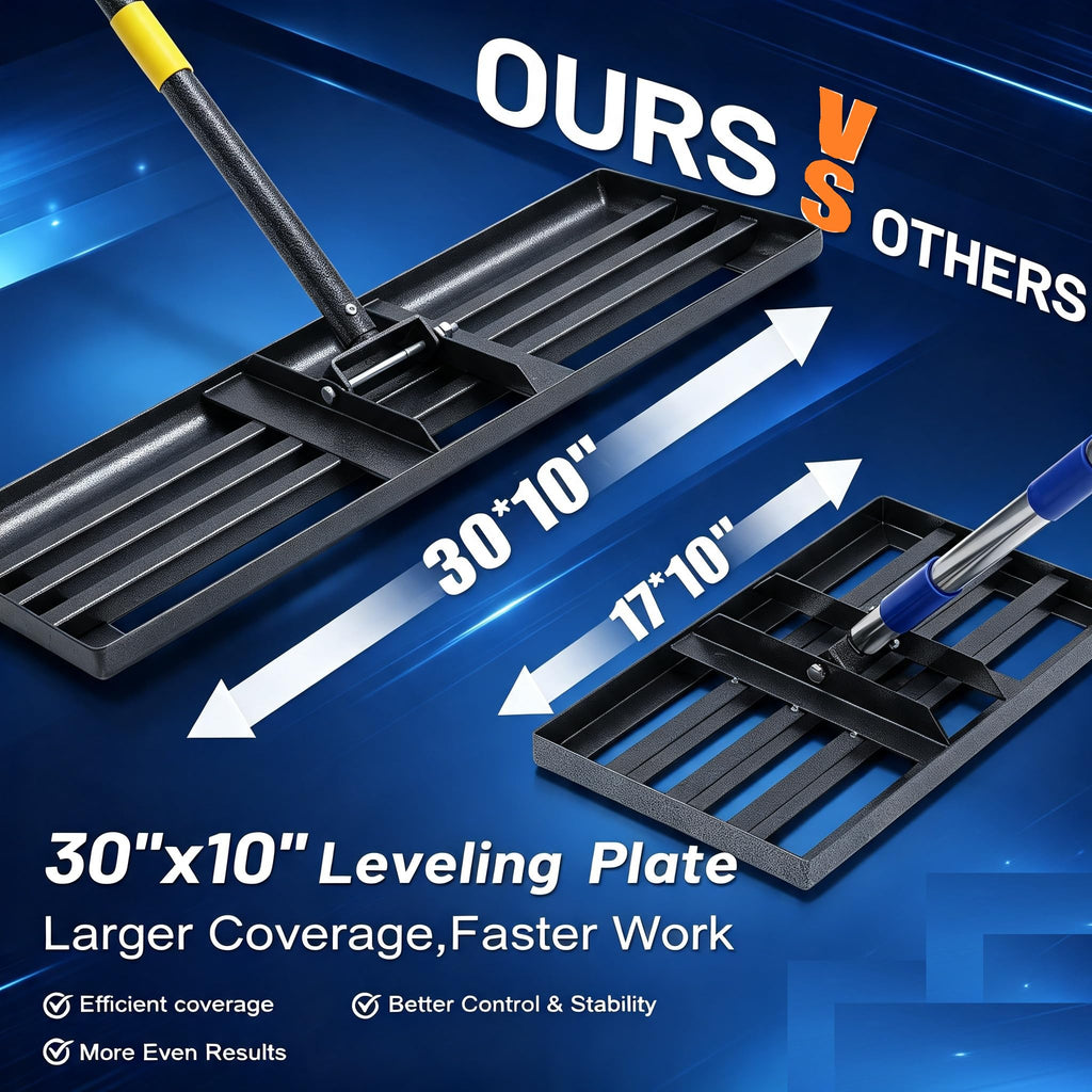 Lawn Leveling Rake 30"x10" for Lawn Care - 72" Extendable Stainless Steel Handle with Ergonomic Grip | Professional Grass Leveling Tool for Golf Courses, Soccer Fields, Backyard Turf Maintenance