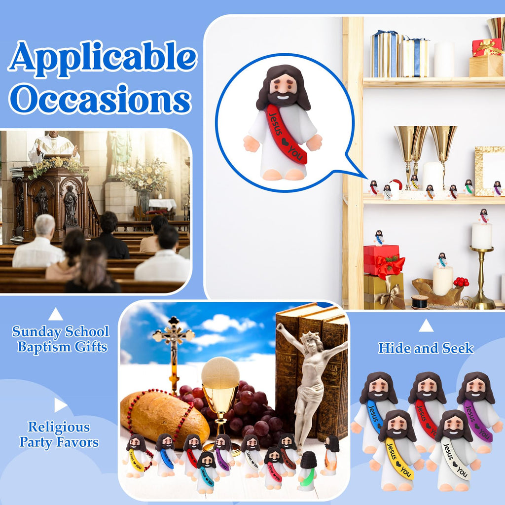 Bememo 100 Pcs Little Jesus Figures Jesus Loves You Original Design Rubber Pocket Toys Little Figures to Hide and Seek Sunday School Religious Party Share Gifts(Vibrant Color)