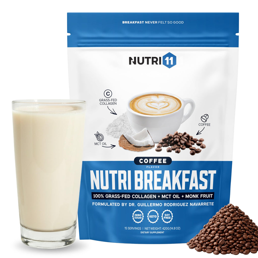 NutriBreakfast by Nutrillermo/Keto Protein Collagen Powder with MCT Oil/MCT Oil Powder/Keto Collagen Peptides with Grass-Fed Bovine Collagen Type I & III (15.9, Coffee)