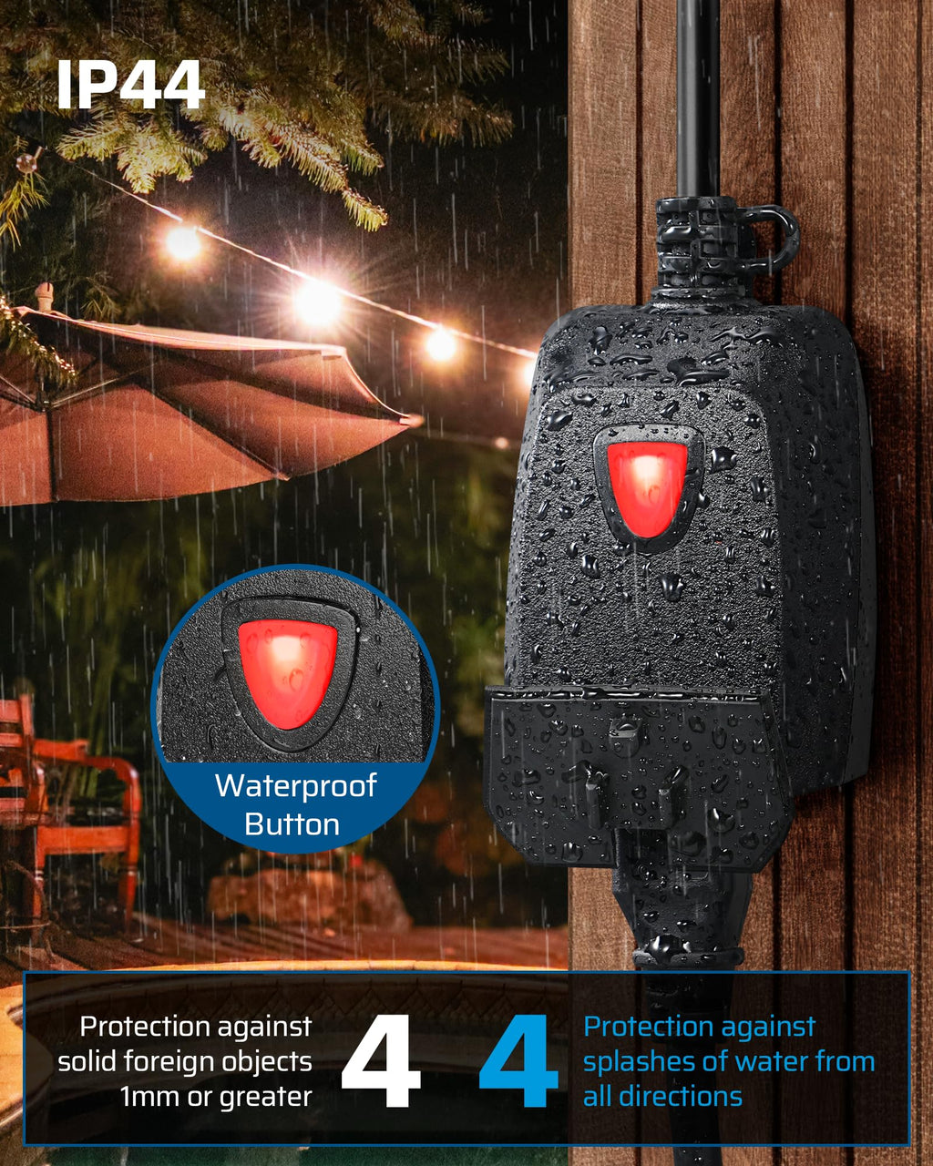 DEWENWILS Outdoor Dimmer for String Lights, Two-Remote Control Dimmable Plug, 100FT Range, Waterproof Plug in Dimmer for Dimmable LED/Tungsten Bulbs