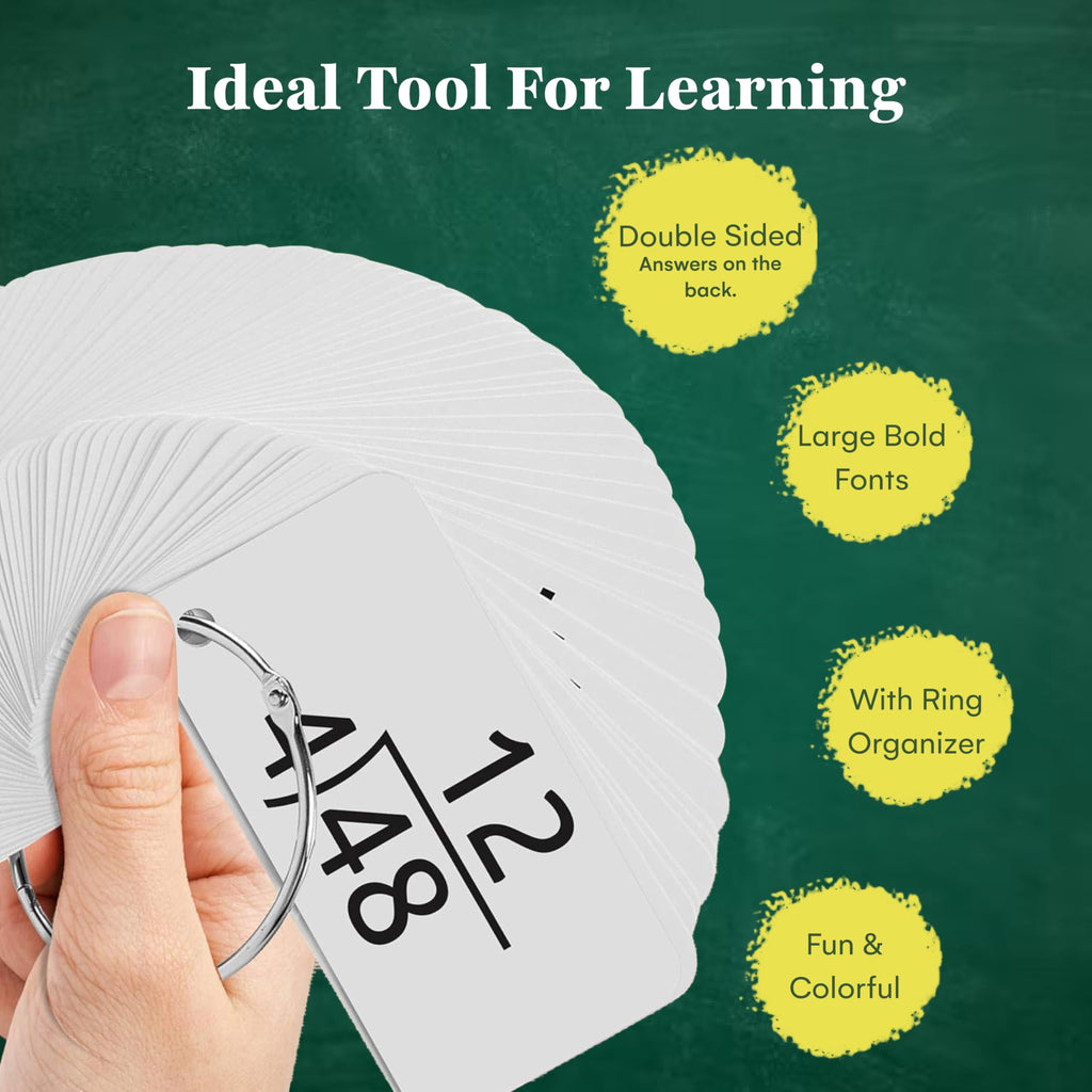 Star Right 325 Math Flash Cards - Multiplication and Division Flash Cards with 4 Metal Rings - Hole-Punched Math Flashcards for 3rd to 6th Grades - Ideal Math Game Practice Tool - 6.4 x 1.8 Inches