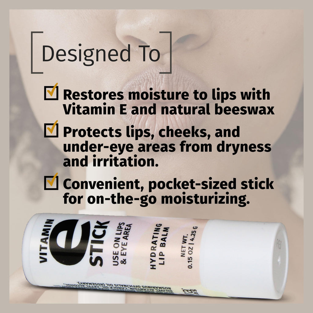 Reviva Labs Vitamin E Stick - Hydrating Lip Balm for Chapped Lips & Under Eye Care - Moisturizing with Beeswax, Shea Butter & Allantoin - Vitamin E Lip Balm for Men & Women (Pack of 6)