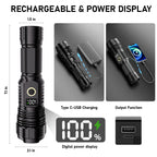 Flashlights High Lumens Rechargeable, 100,000LM LED Super Bright Flash Light, Zoomable Linternas with LCD Digital Display, 5 Mode, Waterproof, Powerful Tactical Flashlight for Emergencies Camping Gift