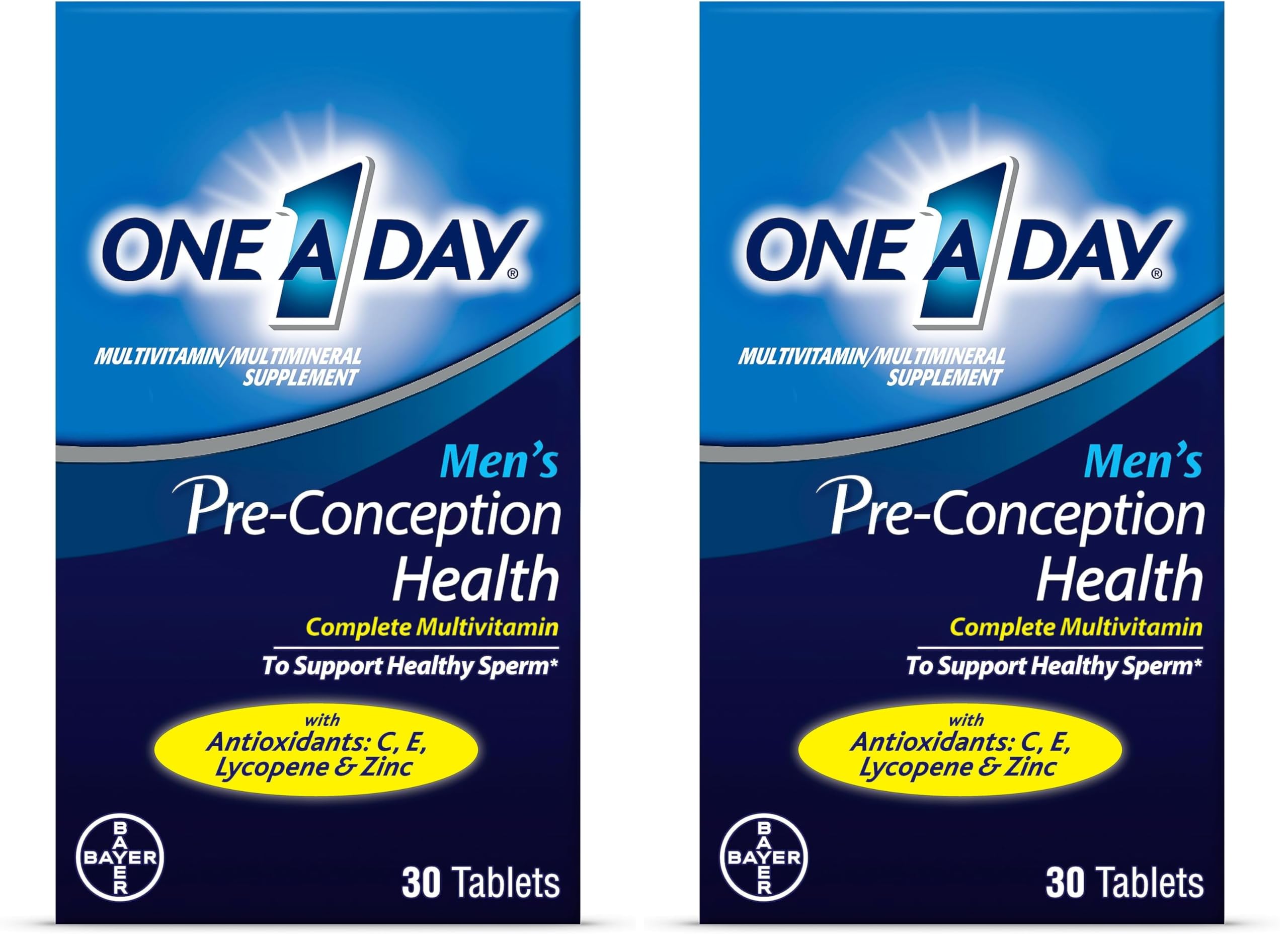 A Day Men's Pre-Conception Health Multivitamin to Support Healthy Sperm,Supplement for Men with Vitamin C,Vitamin E,Selenium,Zinc,and Lycopene,30 Count (Pack of 2)