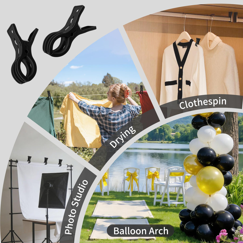 PUGPIU 36 Pack Balloon Arch Clips for Backdrop | Plastic Black Spring Clamps | 3.5 Inch Heavy Duty Clip for Backdrop Stand | Birthday Wedding Decoration | Photography Studio | Crafts | Clothing