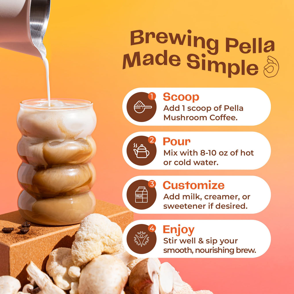 Low-Caffeine Mushroom Coffee (60 Servings) – Superfood Great Tasting Instant Coffee – Includes Lion's Mane, Reishi, Chaga, Cordyceps, Shiitake, Maitake, and Turkey Tail Mushroom Supplement