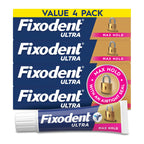 Fixodent Ultra Max Hold Denture Adhesive Cream, 2.2 oz (4-Pack) – Strong False Teeth Glue and Secure Dental Adhesive for Full or Partial Plates, Prevent Food Slipping