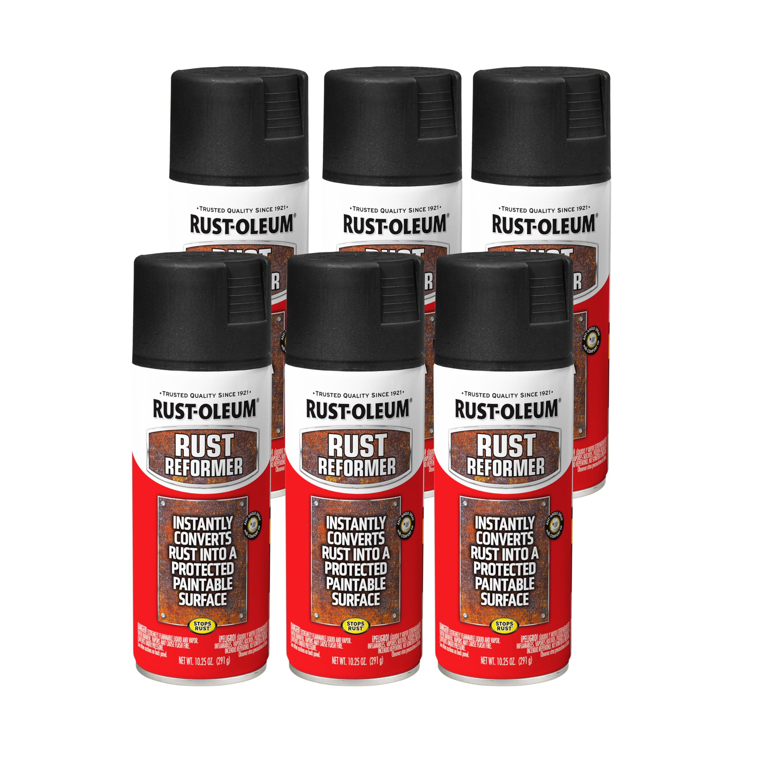 Rust-Oleum 248658-6PK Stops Rust Reformer Spray Paint, 10.25 oz, Black, 6 Pack
