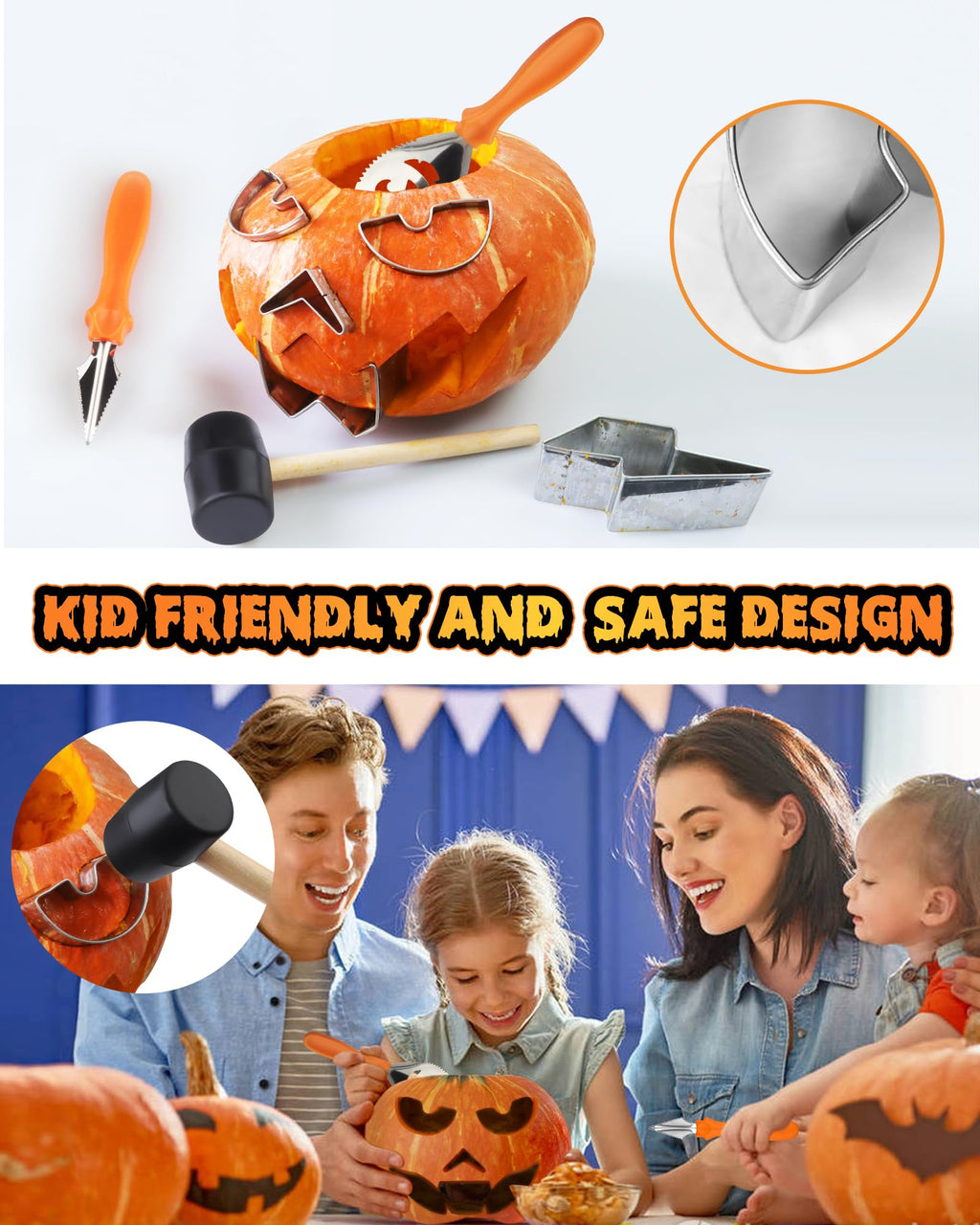 JUSTOTRY Pumpkin Carving Kit - Halloween Pumpkin Face Shape Cookie Cutters Tools Set Easy & Safe Adults Kids DIY, Stainless Steel 23 Molds with 3 Tools for Decoration Decorating Stencils Metal