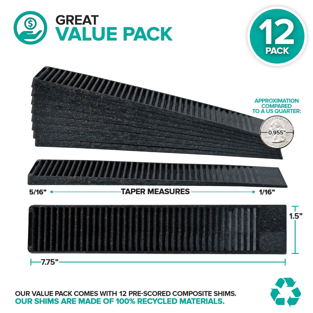 Composite Shims (12 Pack) - Hard Composite Shims for Home Improvement - Never Rot for Leveling - Restaurant Table Levelers - Table Wedges - Toilet Levelers - DIY Furniture Levelers - Stock Your Home