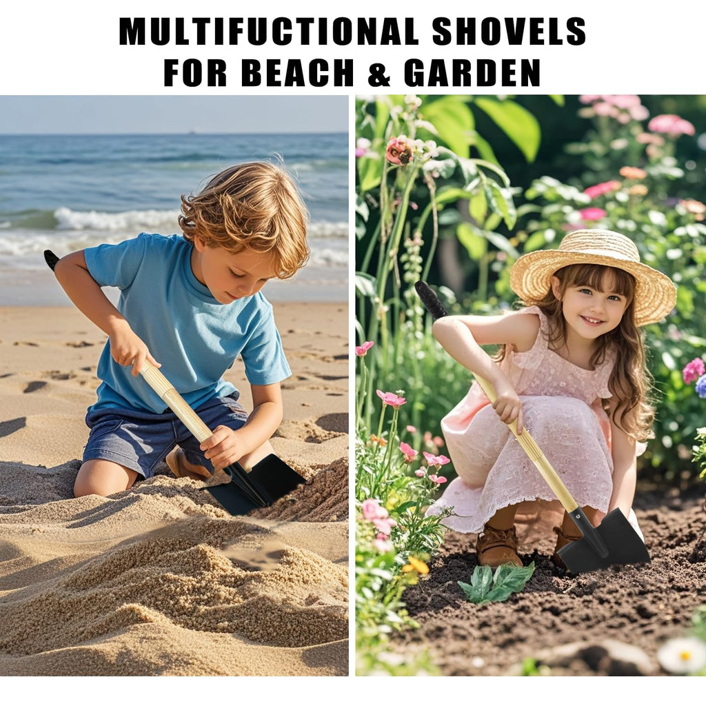POMIKU 2PCS 27" Kids Shovels, Wood Handle & Metal Head Shovels for Digging Sand, Great for Beach & Garden