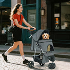 Pet Stroller for Small Dogs 10 lbs, Dog Stroller for Medium Dogs 30 lbs, Cat Strollers for 2 Cats, 3 Wheels Foldable Jogger Puppy Stroller with Storage Basket and Cup Holder, Grey