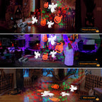 Toodour Halloween Projector Lights Outdoor, Double Head Dynamic Halloween Lights Projector with Timer, Waterproof Ghost Skeleton Devil Pumpkin Light for Home Window Wall Decor